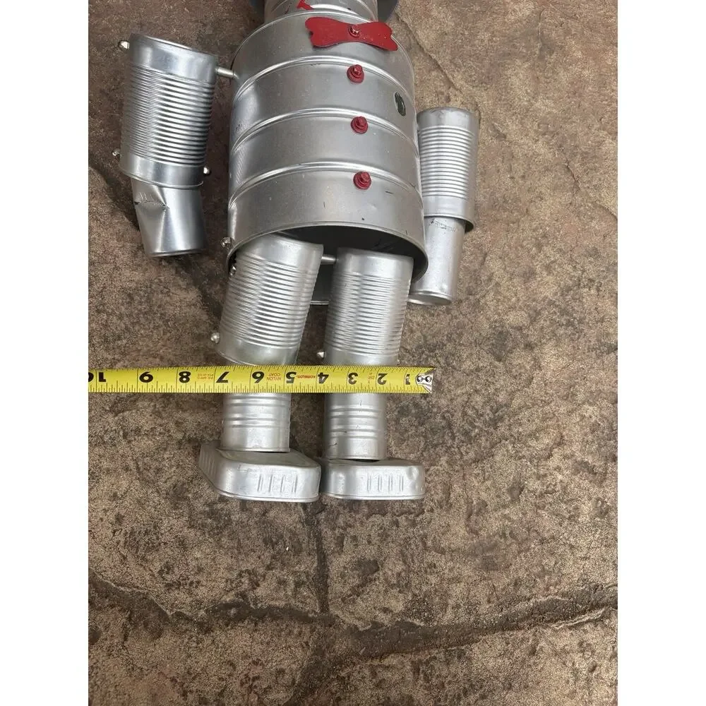 Vintage Tin Can Robot Folk Art Sculpture Handmade Recycled Metal 20” Tall